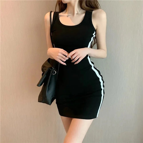 Summer Women Casual Sheath Dress Lady Spaghetti Strap Sleeveless Sexy Stretch Slim Dress